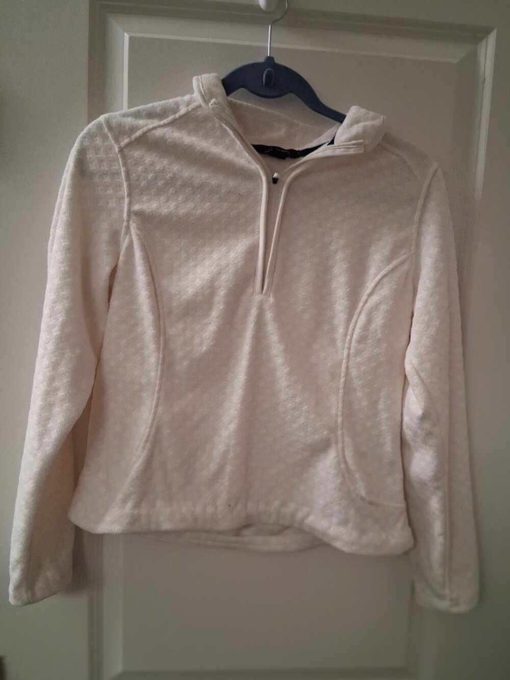 Lands End Women's Textured Fleece 1/4 Zip Pullover Ivory SZ S